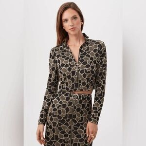 TRINA TURK Frosty Meadows Cropped Knit Jacquard Zip-Front Top - Size 10